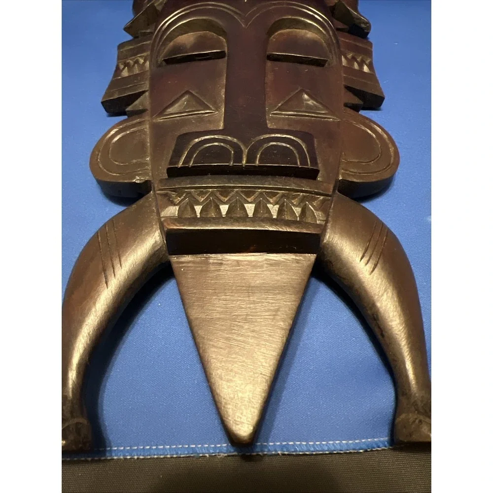 Vtg Hand Carved African Tribal Senufo Kpelie Mask Wood 16x7